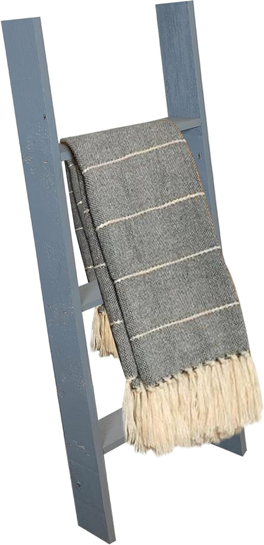 BARNWOODUSA Throw Blanket Ladder – Fully Assembled Reclaimed Wood – Rustic Decorative Ladder for Towels, Quilts, & More – Perfect Decor for Bathroom, Porch, or Living Room,3-foot Slate Blue