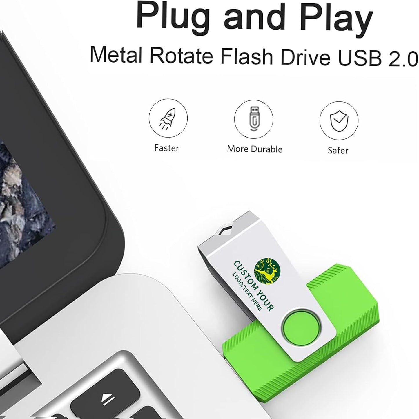 Customizable Flash Drives 64GB, Wooolken Personalized USB 2.0 Drive 10/20/50/100 Pack, Custom Thumb Drive Engraved Logo USB Drive (Mixcolors)