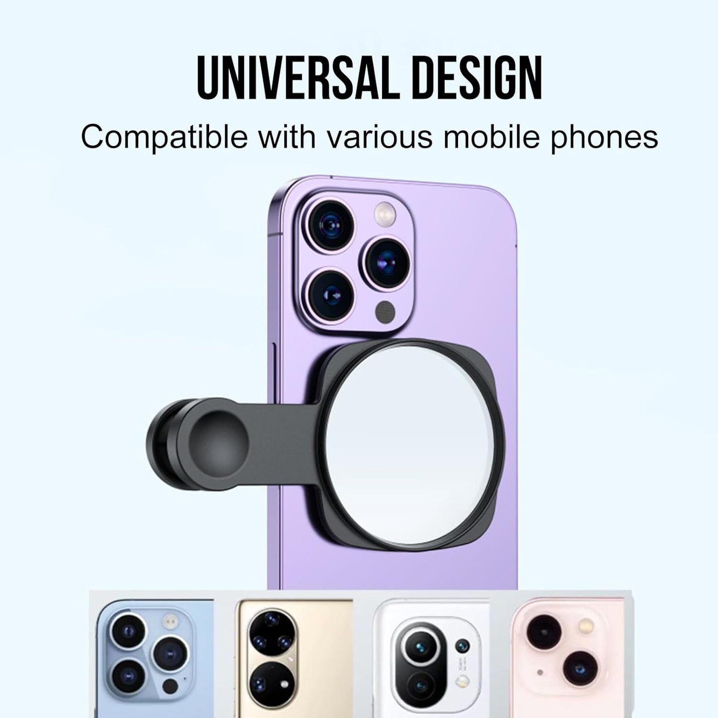 WOWNOVA Clip Selfie Mirror for Phone Back Camera - Live Streaming, Vlogging, HD Reflective Clip Compatible With iPhone Rear Camera, 2.36"