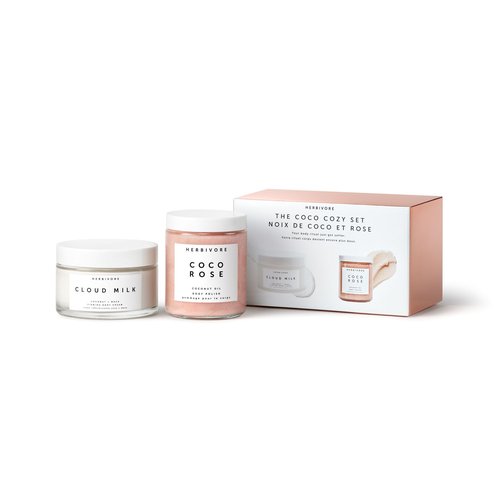HERBIVORE The Coco Cozy Set | Coco Rose Coconut Oil Body Polish & Cloud Milk Coconut + Maca Firming Body Cream, Plant Based, Vegan