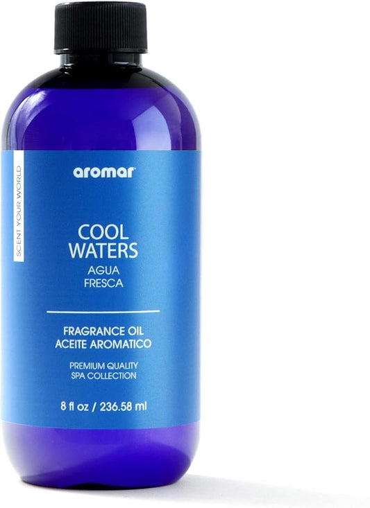 AROMAR Premium Fragrance Oil, Long-Lasting, Refreshing Uplifting Aroma for Aromatherapy, Relaxation & Household Uses. Cool Waters 8oz