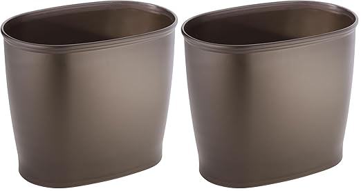 iDesign Slim Plastic Bathroom Trash Can, Small Garbage Bin for Bedroom, Office, Desk, Dorm, Bronze (Pack of 2)