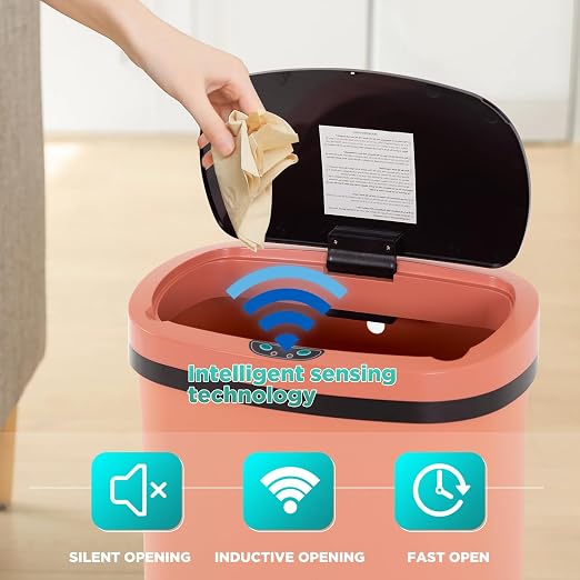 PayLessHere | 13 Gallon Plastic Trash Can | Pink | Automatic Touchless Lid with Motion Sensor | Kitchen Garbage Can with Waterproof Design | for Home, Office, Bathroom | Pack of 1