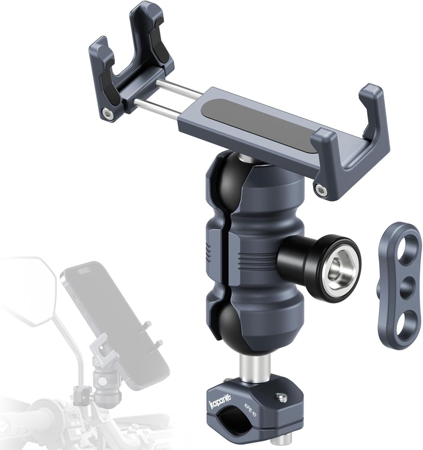 Anti-Theft Motorcycle Phone Mount, Aluminum Dual Socket Arm and U-Bolt Base for Bicycles/ATVs/Snowmobiles, Installed on 0.4-0.6" Mirror Bars (KPS-03)"
