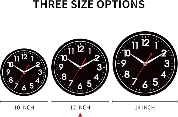 AKCISOT Wall Clock Modern Black Silent Non Ticking Wall Clocks Battery Operated 12 Inch, Small Analog Classic Clock Decorative for Bedroom, Kitchen, Home Office, Bathroom, School, Living Room