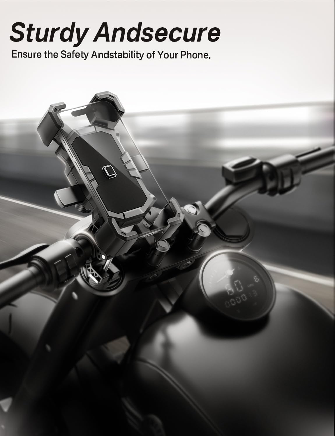 Bike Phone Holder Handlebar,Motorcycle Phone Mount,ATV Cell Phone Clamp,Scooter Phone Clip for iPhone 15 Pro Max14 13 12plus, Samsung S24Ultra S23 and More 4.7" to 7.0"" inch Phone"