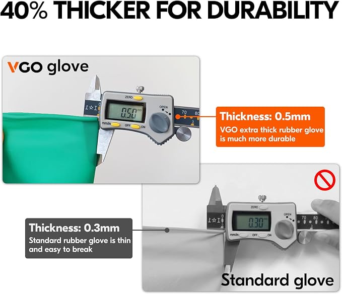 Vgo... 1-Pair Reusable Household Gloves, Rubber Dishwashing gloves, Extra Thickness, Long Sleeves, Kitchen Cleaning, Working, Painting, Gardening, Pet Care (Size L, Green, HH4601)