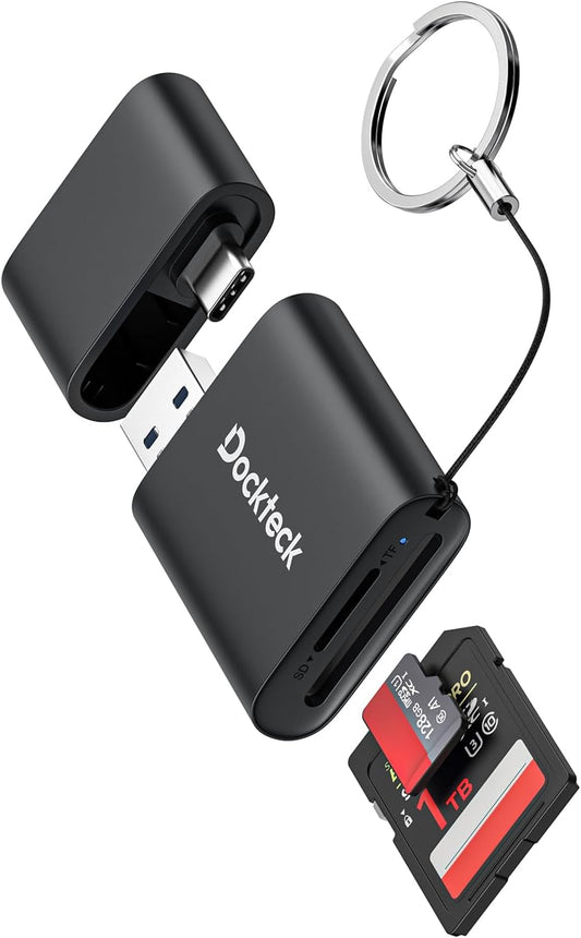 SD Card Reader, Dockteck USB 3.0 Card Reader to Micro SD Card Adapter, 5G SD Memory Card Reader, USB A - C Adapter, Dual-Slot Card Reader for UHS-I SD/Micro SD/SDHC/SDXC/MMC, Support OTG for Plug&Play