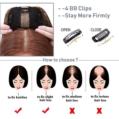 SEGO Clip in Hair Topper for Women, No Bangs Remy Human Hair Toppers, Silk Base Top Wiglet Hairpieces for Hair Loss Thinning Cover Grey 4 Clips