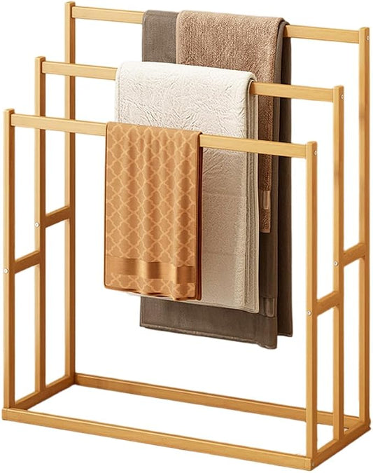 Wooden Blanket Ladder, Multi-Tier Freestanding Blanket Rack, Rustic Quilt Rack and Wood Towel Rack Stand, Farmhouse Decorative Ladder for Bathroom and Living Room, Holds Towels, Blankets, Quilts