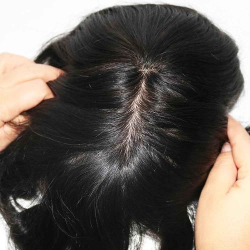 Toupee for Men Human Hair Wigs Mens Toupee European Virgin Human Hair Units Curly Wave Mens Wig Toupee Hair Real Human Replacement System for Man Q6 Prosthesis Units Patch #1B Off Black (6x9)