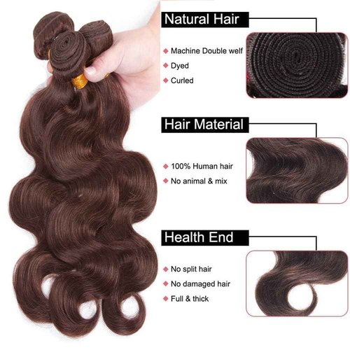 Condescension Brazilian Human Hair Bundles 22 24 26 Inch Body Wave 3 Bundles Human Hair 100% Unprocessed Remy Brazilian Virgin Weave Hair Chocolate Brown 4 for Women