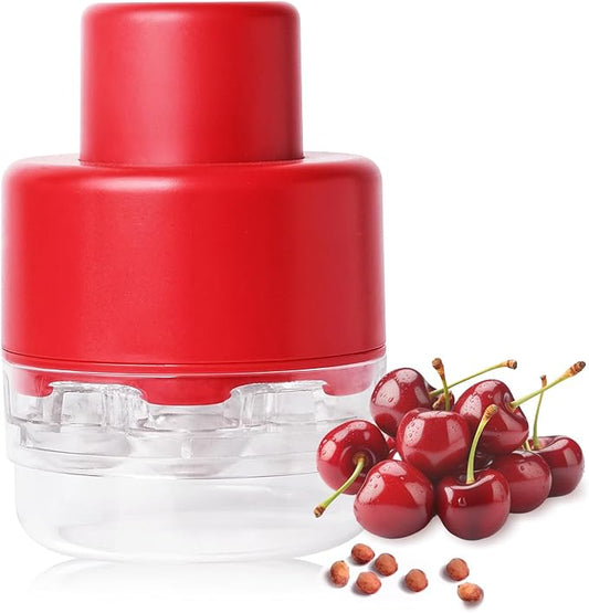 Upgraded Cherry Pitter Tool Pit Remover, 7-in-1 Portable Cherry Core Remover, Quick Release Multi Cherry Pitter Tool for Kitchen, Cake Shop, Fruit Salad (Bright - Red)