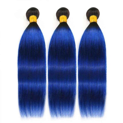 Habiliana Bundles Human Hair 24 26 28 Inch Straight T1B Blue Human Hair Bundles 11A Unprocessed Brazilian Virgin Quick Weave Hair Extensions for Black Women