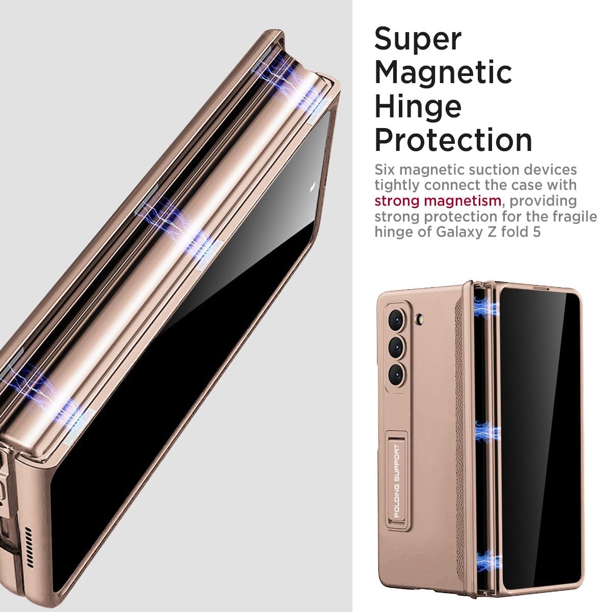 Miimall for Samsung Galaxy Z Fold 5 Case with Privacy Screen Protector, Built-in Adjustable Kickstand & Magnetic Hinge Protection All-Inclusive Protective Case for Galaxy Z Fold 5 5G(Champagne Gold)