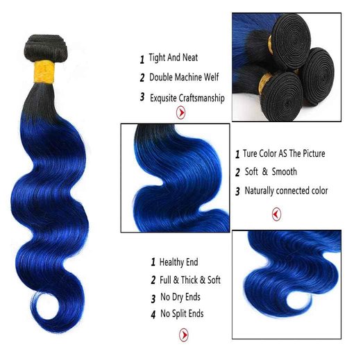 Habiliana Bundles Human Hair 22 24 26 Inch Body Wave T1B Blue Human Hair Bundles 11A Unprocessed Brazilian Virgin Quick Weave Hair Extensions for Black Women