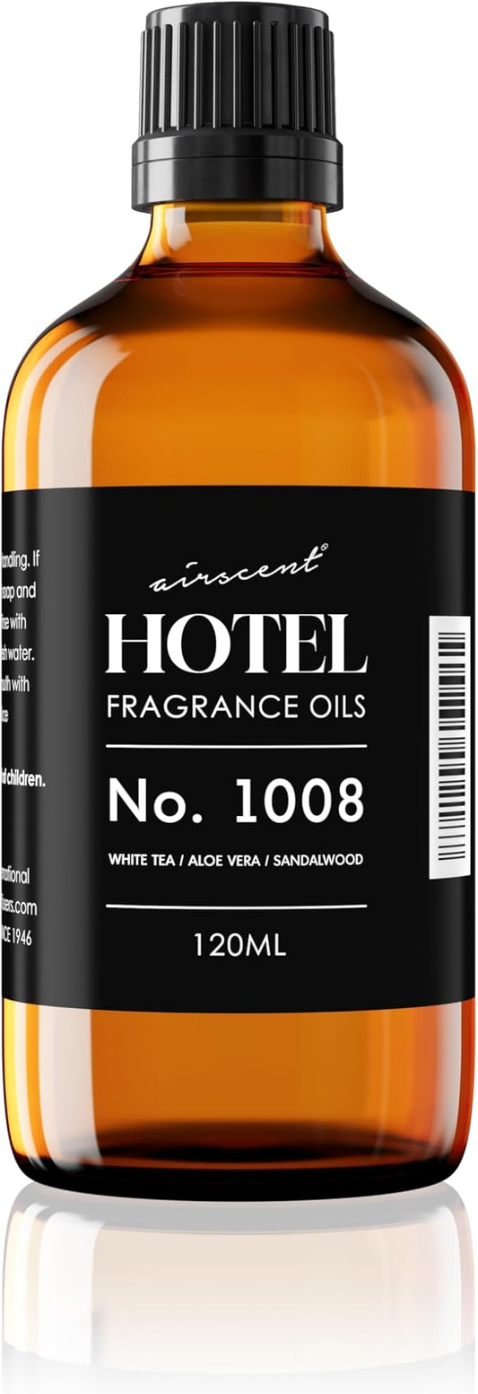 AirScent Hotel Diffuser Oil No. 1008 - White Tea Aloe Sandalwood - 120 mL | Hotel Scent Dupe - Premium Fragrance Oil for Ultrasonic and Waterless Diffusers & Crafting - 4 fl oz Dropper Bottle