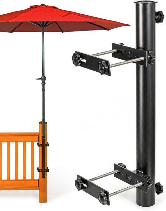 304 Stainless Steel Patio Umbrella Holder, Fits Up to 1.9 Inch Umbrella, Heavy Duty Deck Mount for Railing, Black
