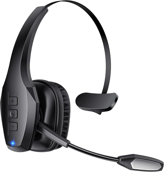 Trucker Bluetooth Headset, Wireless Headset with Mic, Bluetooth Headsets with Dual Noise Cancelling Microphone & Mute Button, 55Hrs Working Time PC Headsets for Cell Phones, Computer, Truck Driver