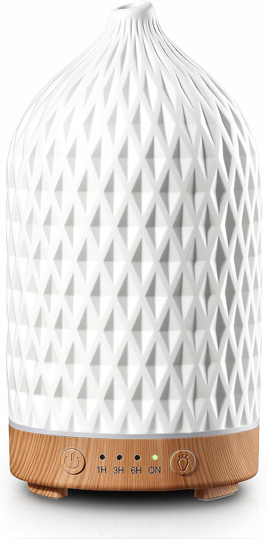 Gooamp 200ML Ceramic Essential Oil Diffuser - Ultrasonic Aromatherapy & Humidifier with 7-Color LED Lights, Auto Shut-Off, Rhombus, 1H/3H/6H Timer | Scent for Home,Office,Yoga