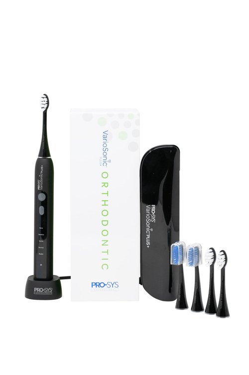PRO-SYS® VarioSonic Plus+ Orthodontic Kit Professional Electric Toothbrush, Rechargeable with Pressure Sensor and Timer, Customizable Intensity Powered Toothbrush with Travel Case