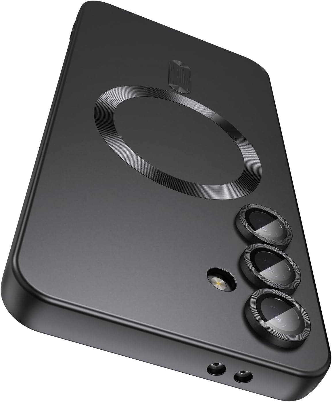 Magnetic for Samsung Galaxy S24 Plus Case [Compatible with MagSafe][Built-in Camera Lens Protector] Slim Soft Silicone Bumper Shockproof Metallic Luster Phone Case (Black)