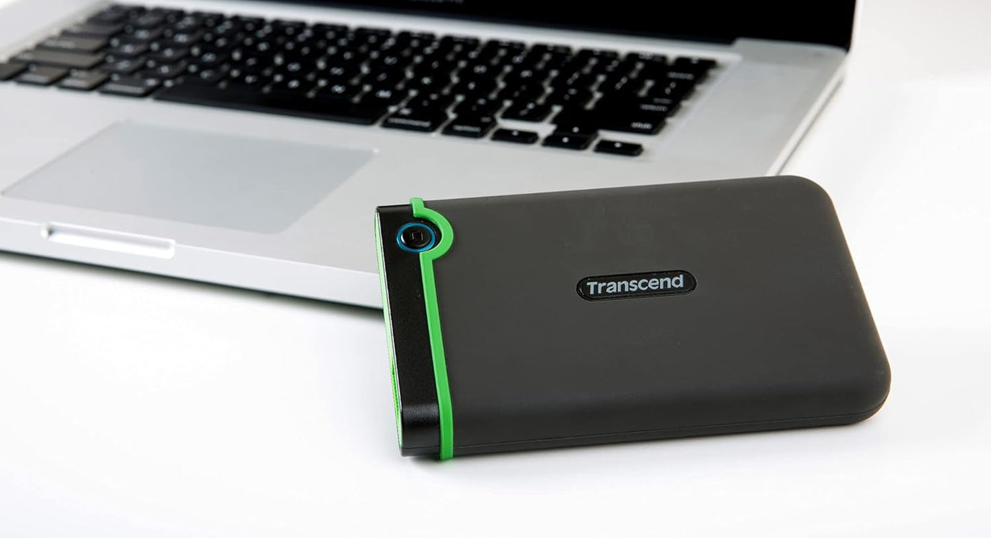Transcend 4TB SJ25M3, USB 3.1 Portable Hard Drive Rugged, Anti-Shock Resistant, Compact and Lightweight with Lightning-Fast Speeds, One Touch Backup Button, Iron Grey - TS4TSJ25M3S