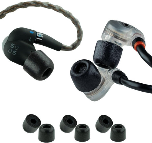 Comply 500 Core Series | Memory Foam Replacement IEM Ear Tips for KZ, Moondrop, FiiO Sennheiser & More | Superior Noise Isolation, Ultimate Comfort, Secure Fit | Round, Black (S/M/L) (3 Pairs)