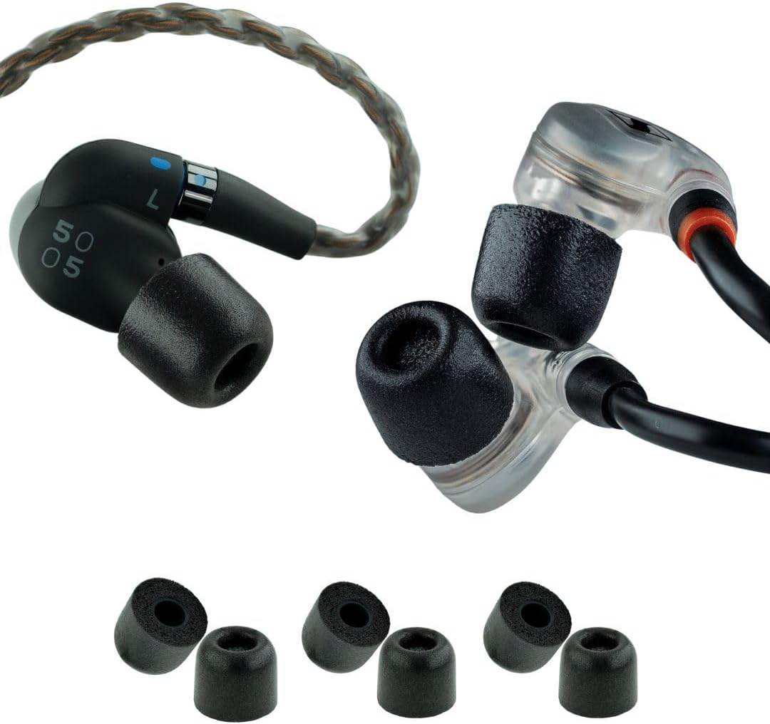 Comply 500 Core Series | Memory Foam Replacement IEM Ear Tips for KZ, Moondrop, FiiO Sennheiser & More | Superior Noise Isolation, Ultimate Comfort, Secure Fit | Round, Black, Large (3 Pairs)