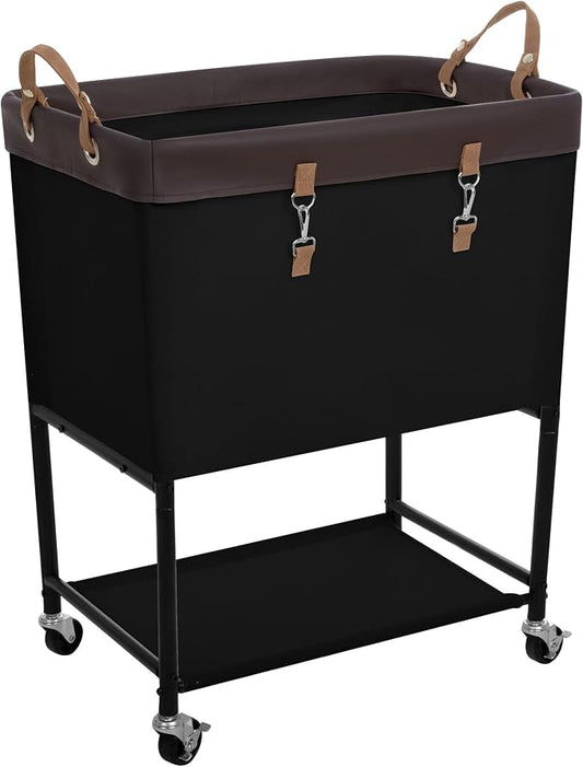 StorageWorks Laundry Cart, 2 Tier Rolling Laundry Basket, Heavy Duty Laundry Basket with Lockable Wheels, Laundry Room Organization and Storage, Clothes Hamper for Bedroom, Dorm, Closet, 29Gal, Black
