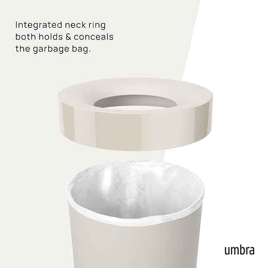 Umbra Vento Kitchen Trash Can – Large 16 Gal (62 L) Open Top Garbage Can for Home & Office – Modern Clean Design, Sand