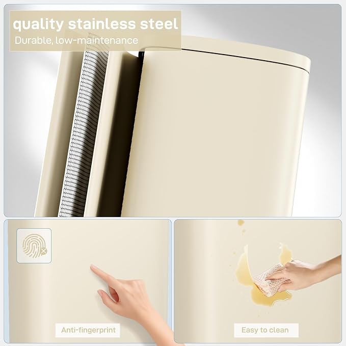 Arlopu 8/13.2 Gallon Step Trash Can, Stainless Steel Garbage Bin, Soft-Close Rubbish Bin with Removable Plastic Inner Bucket, Fingerprint-Proof, Lid Dustbin, Suit for Kitchen (Beige, 50L)