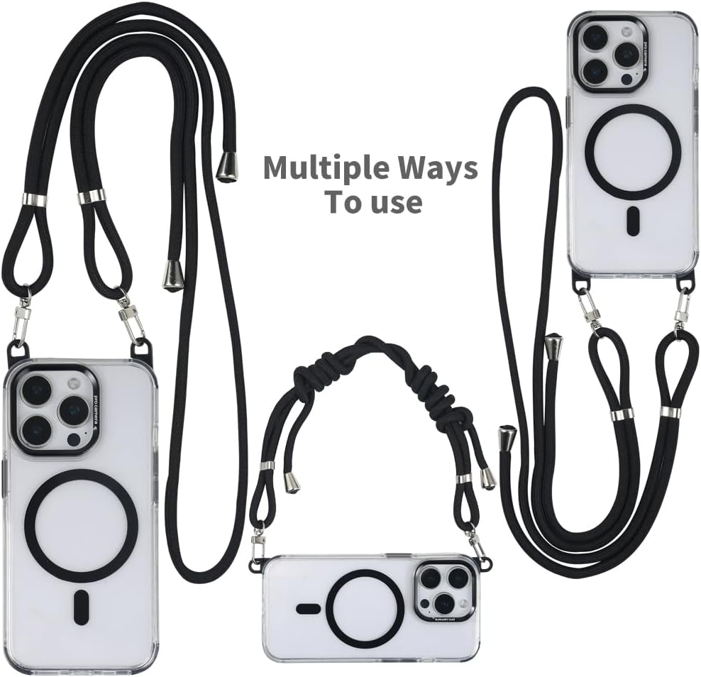 for iPhone 14 Pro Case with 62.99 inch Lanyard, Classic Clear&Black Magnetic Phone Case, Drop&Shockproof Protection Cases, Phone Lanyard for Around The Neck, Compatible with Magnet Accessory