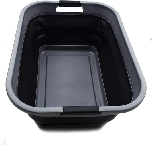 SAMMART 41L (10.8 gallon) Collapsible Plastic Laundry Basket - Foldable Pop Up Storage Container/Organizer - Portable Washing Tub - Space Saving Hamper/Basket, (Rectangular, Grey/Black)