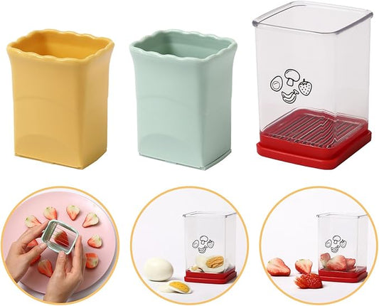 3 Pack Cup Slicers, Fruit Slicer Vegetable Speed Slicer with Push Plate, Cup Egg, Banana Slicers Strawberry Cutter Quickly Making Fruit Vegetable Salad