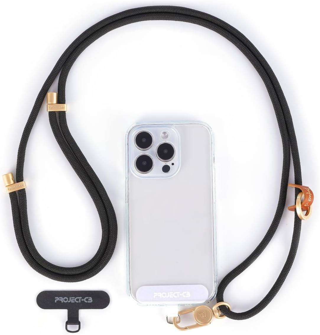 project-cb Cell Phone Lanyard 1,Phone Tether Tab 2,Phone Crossbody Strap,Lanyards for Around the Neck,Adjustable Phone Strap(Black-G)