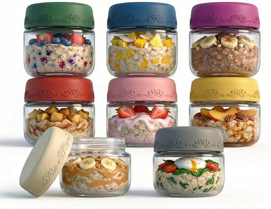 2 OZ Salad Dressing Jar 8 Pack, Airtight Leakproof Bulk Small Glass Sauce Jar with Lids, Reusable for Lunch Box, Bento, Travel & Meal Prep (2 OZ-8Pack)
