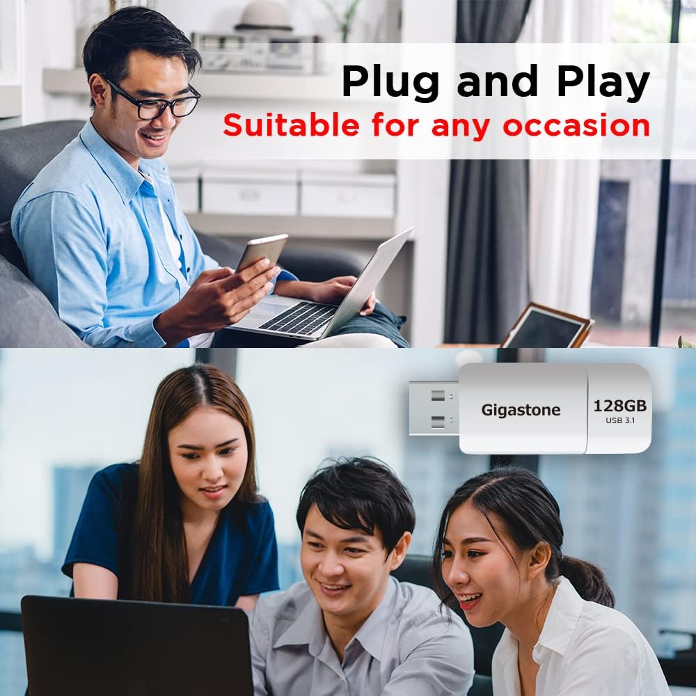 GIGASTONE 128GB Flash Drive (5 Pack) Z60 USB 3.2 Gen 1, 120MB/s Ultra Fast, Retractable Capless Slider Design, Data Storage, Backup for PC/Mac/TV/Car Audio, USB 2.0/3.0/3.1 Compatible