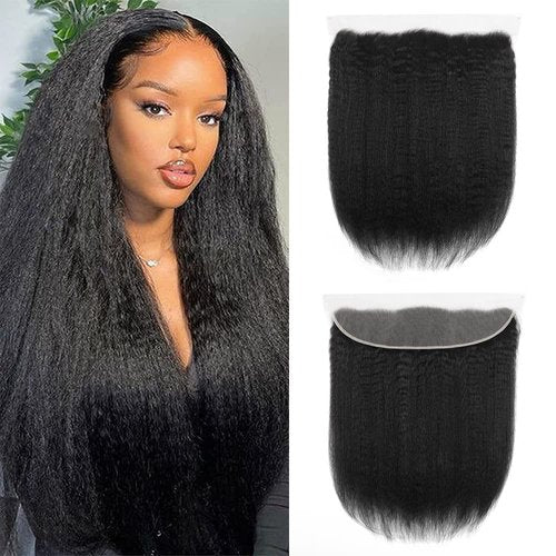 Kinky Straight 13x4 Ear To Ear HD Lace Frontal Closure 20 Inch 12A Brazilian Kinky Straight Human Hair Transparent Frontal Closure 150% Density Natural Hairline Pre Plucked