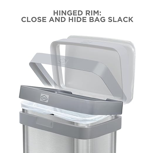 Clorox 13 Gallon Trash Can - 50L Kitchen Trash Can with Wide Step Pedal - Rectangular Stainless Steel Garbage Bin with Hinged Rim and Odor Protection
