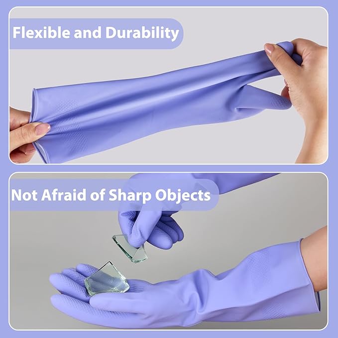 Rubber Kitchen Dishwashing Gloves - 4 Pairs Colorful Reusable Cleaning Gloves for Kitchen Washing Dishes and Household Cleaning(Large, Yellow+Blue)
