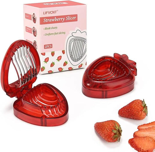 2PCS Strawberry Slicer, Fruit Cutter, DIY Kids Fruit Egg Slicer Kitchen Gadgets, Veggie Strawberry Slicer Tool with Stainless Steel Blade for Dessert and Cake Decorations