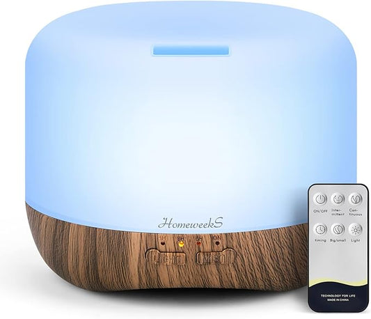 Aromatherapy Essential Oil Diffuser for Room: 500ml Colorful Aroma Air Humidifier with Adjustable Cool Mist Mode, Auto Off Ultrasonic Diffusers for Large Room Home Office(Brown)
