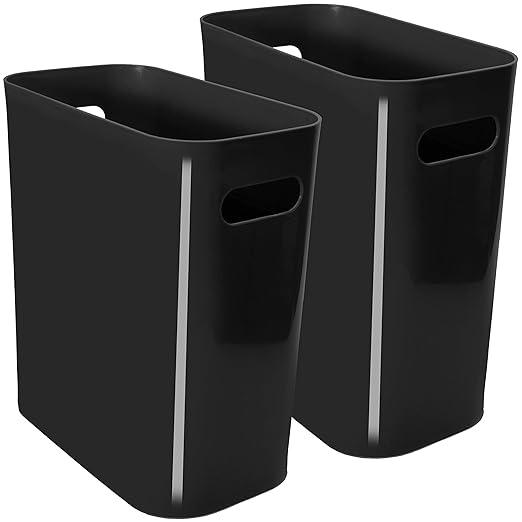 Youngever 2 Pack 3 Gallon Slim Trash Can, Plastic Garbage Container Bin, Trash Bin with Handles for Home Office, Living Room, Study Room, Kitchen, Bathroom (Black)