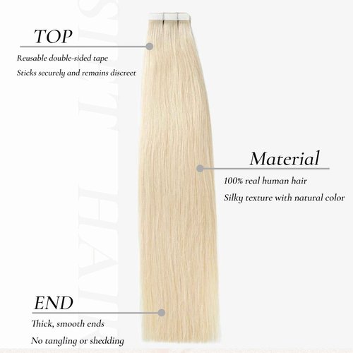 Hyssiet Tape in Hair Extensions Human Hair, 20pcs 50g 22 Inch Platinum Blonde human hair Tape in Extensions,Invisible Straight Tape in Hair Extensions for Womwn,Remy Thick Real Human Hair Extensions