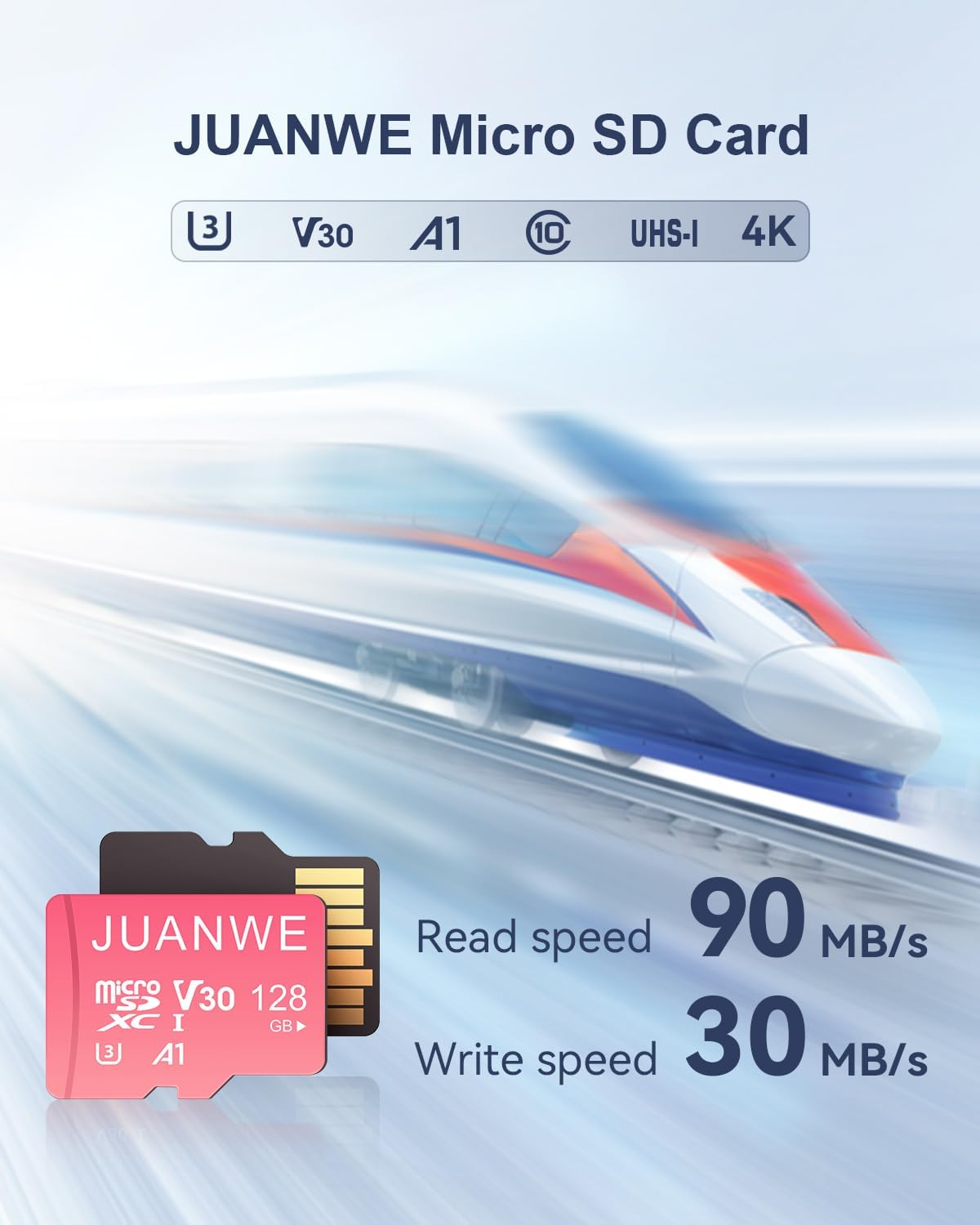 JUANWE 128GB Micro SD Card 2 Pack microSDXC Memory Card with SD Adapter C10 U3 A1 V30 Memory Card TF Card Pink, 128GB