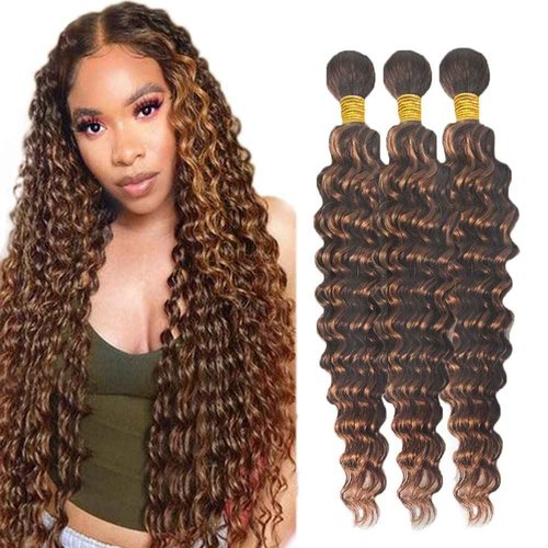 Habiliana Bundles Human Hair 22 24 26 Inch Deep Wave P4/30 Human Hair Bundles 11A Unprocessed Brazilian Virgin Quick Weave Hair Extensions for Black Women