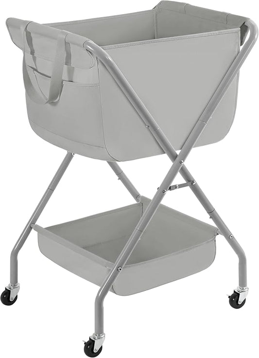 STORAGE MANIAC Collapsible Laundry Cart with Wheels 35.6"H Removable Canvas Bag Rolling Laundry Hamper Clothes Basket with Wheels, Sturdy Steel Frame Folding for Small Narrow Space Easy Storage, Grey
