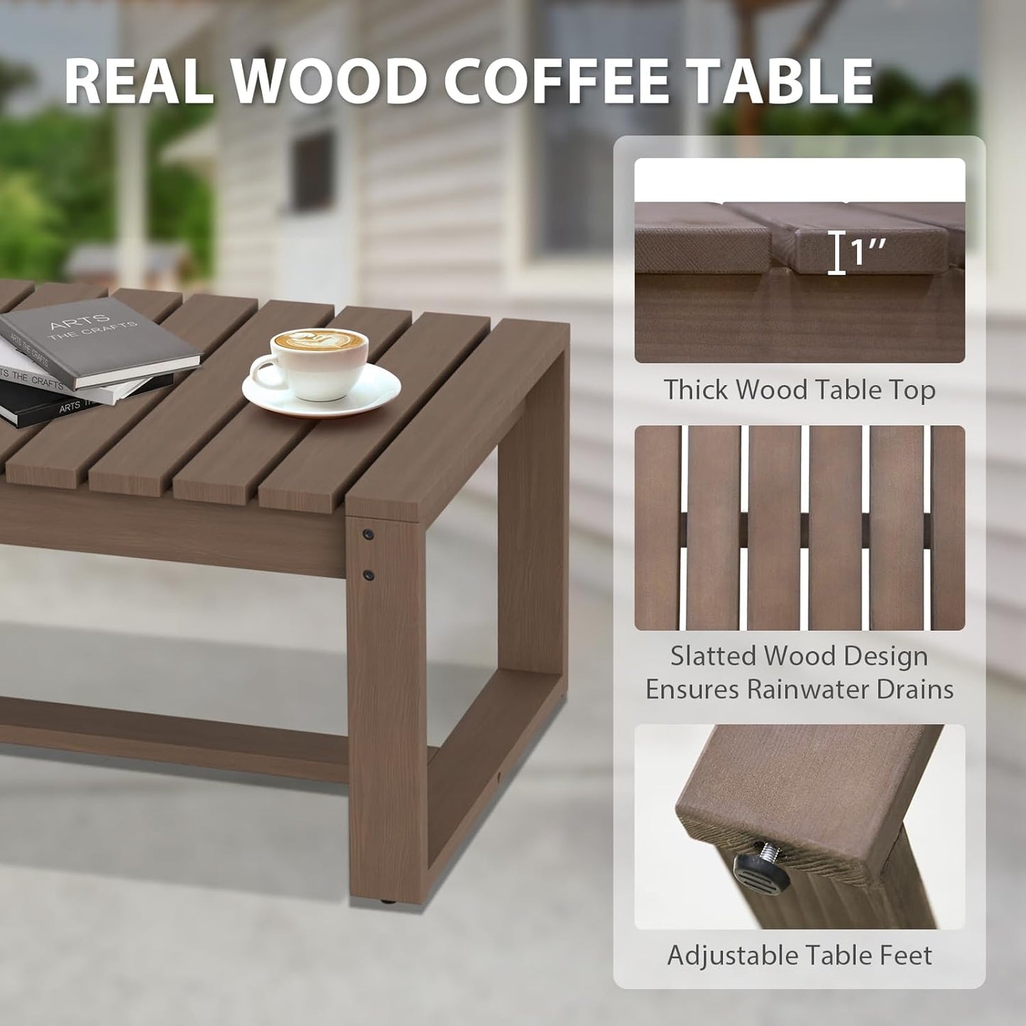EAGLE PEAK Natural Wood Outdoor Patio Furniture, Cedar Furniture, Conversation Set, Outdoor Seating for Deck Patio Porch, Sofa 4 Chairs Coffee Table & Side Table, 7 Pieces, Brown/Red