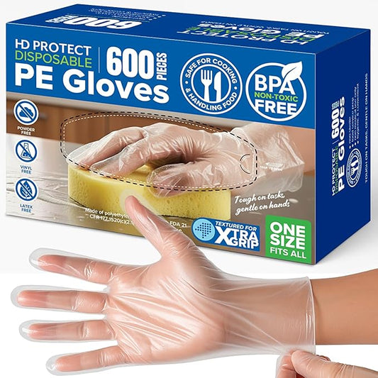 Disposable Food Service Gloves 600 Pack – Food Safe, BPA & Latex-Free HDPE – Food Prep Cryogenic Gloves Disposable, Kitchen Use, Serving & Crafts – Clear, Single-Use, Comfortable Fit
